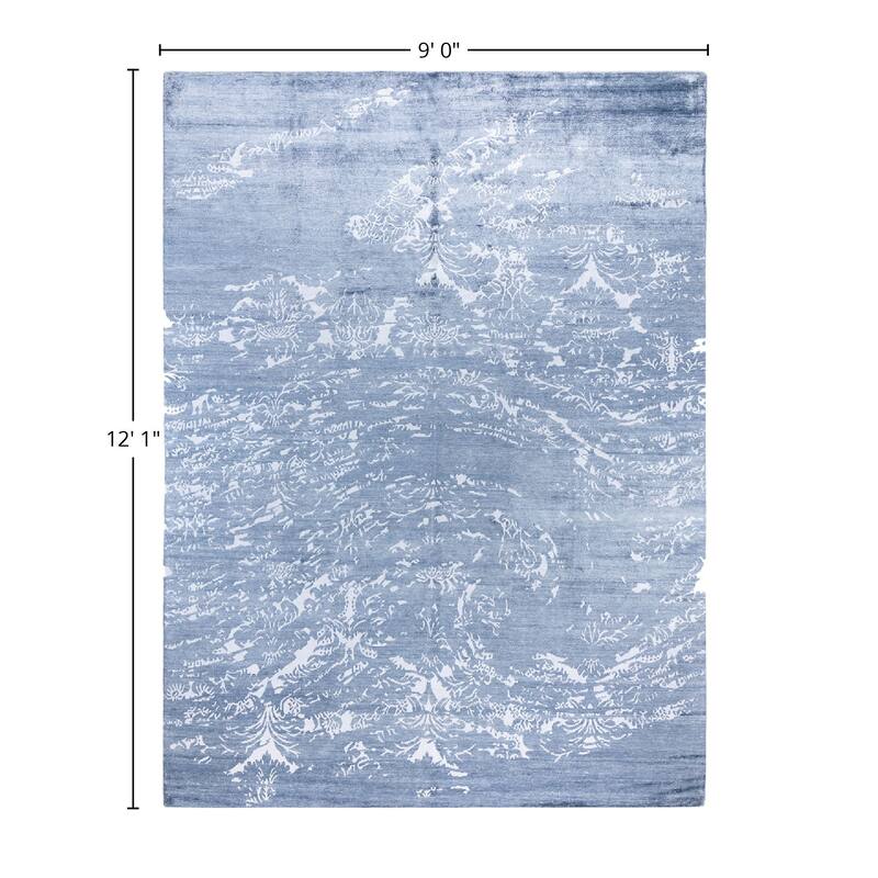 Modern One-of-a-Kind Hand-Knotted Area Rug, Blue - 9' 0" x 12' 1"