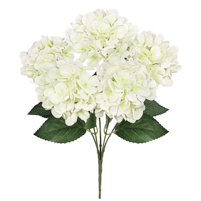 Set of 2 Cream White Natural Touch Artificial Hydrangea Flower Stem Bush Bouquet 18in - 18" L x 11" W x 11" DP