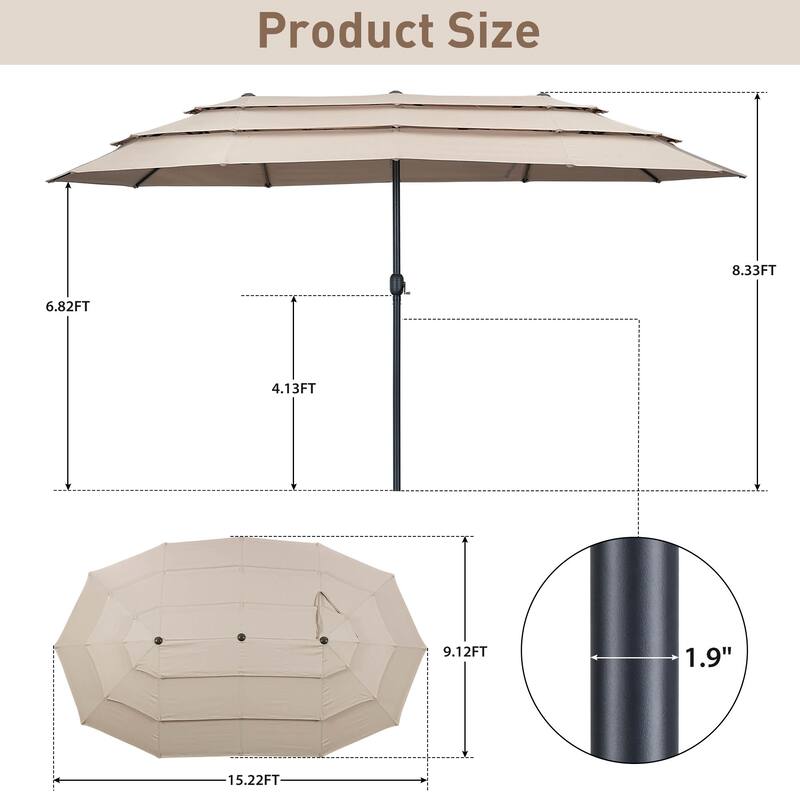 Autlaycil 15ft Outdoor Patio Umbrellas，3 Tier Vented and Large Market Table Umbrella