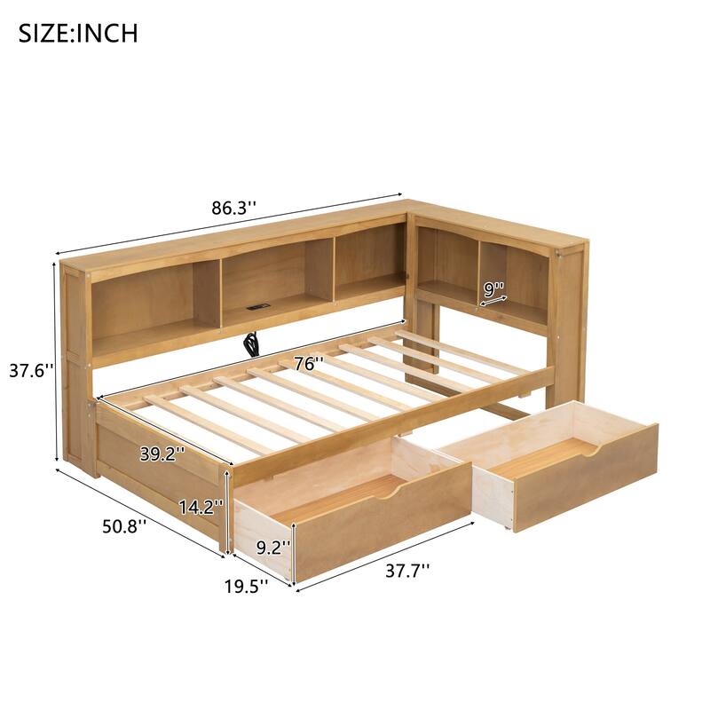 Twin Daybed with 2 Storage Drawers, Cabinets, and USB Ports
