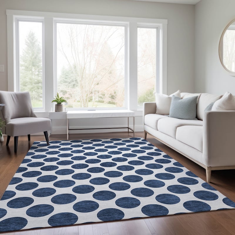 Machine Washable Indoor/ Outdoor Polka Dots Chantille Rug