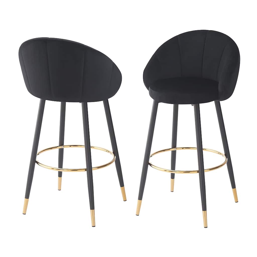 Christopher Knight Home - Riven Luxe 40.5" High Back Velvet Bar Stool Set with Gold Metal Accents