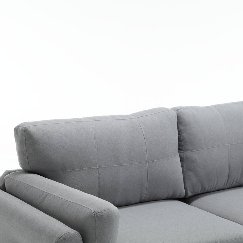 Gray Modern 79" Button Tufted Linen Upholstered 3-seater Sofa with 2 USB Ports and Solid Square Plastic Foot