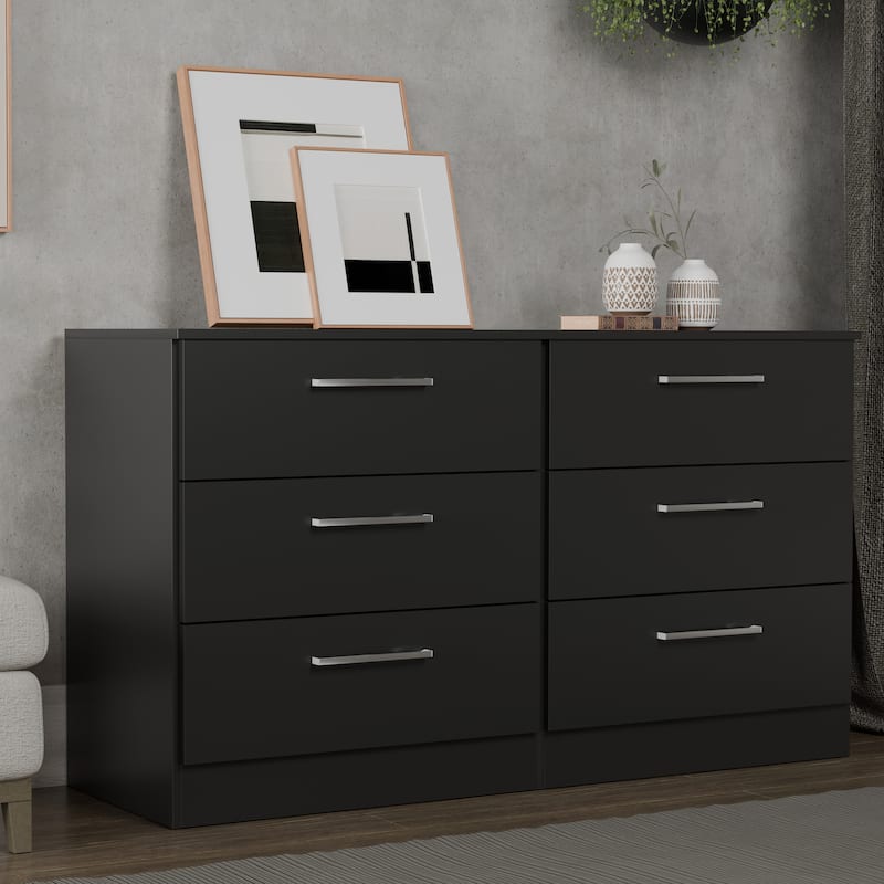Kappesberg Sofia 50"W 6-Drawer Horizontal Dresser – Modern Bedroom Storage - Black
