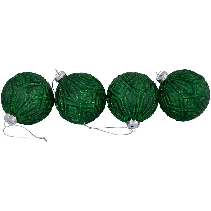 Glitter Lined Diamonds Glass Christmas Ball Ornament - 3" (80mm) - Green - 4ct
