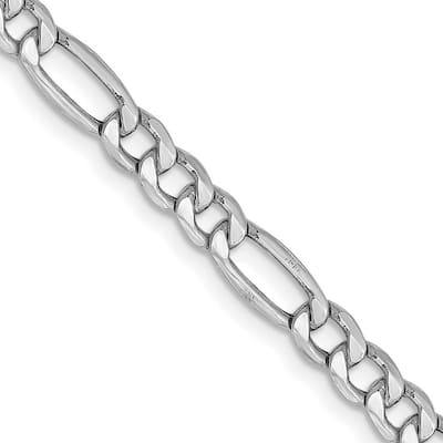 Curata 14k White Gold Hollow Polished Lobster Claw Closure 4.75mm Semi-solid Figaro Chain Bracelet - 8 Inch