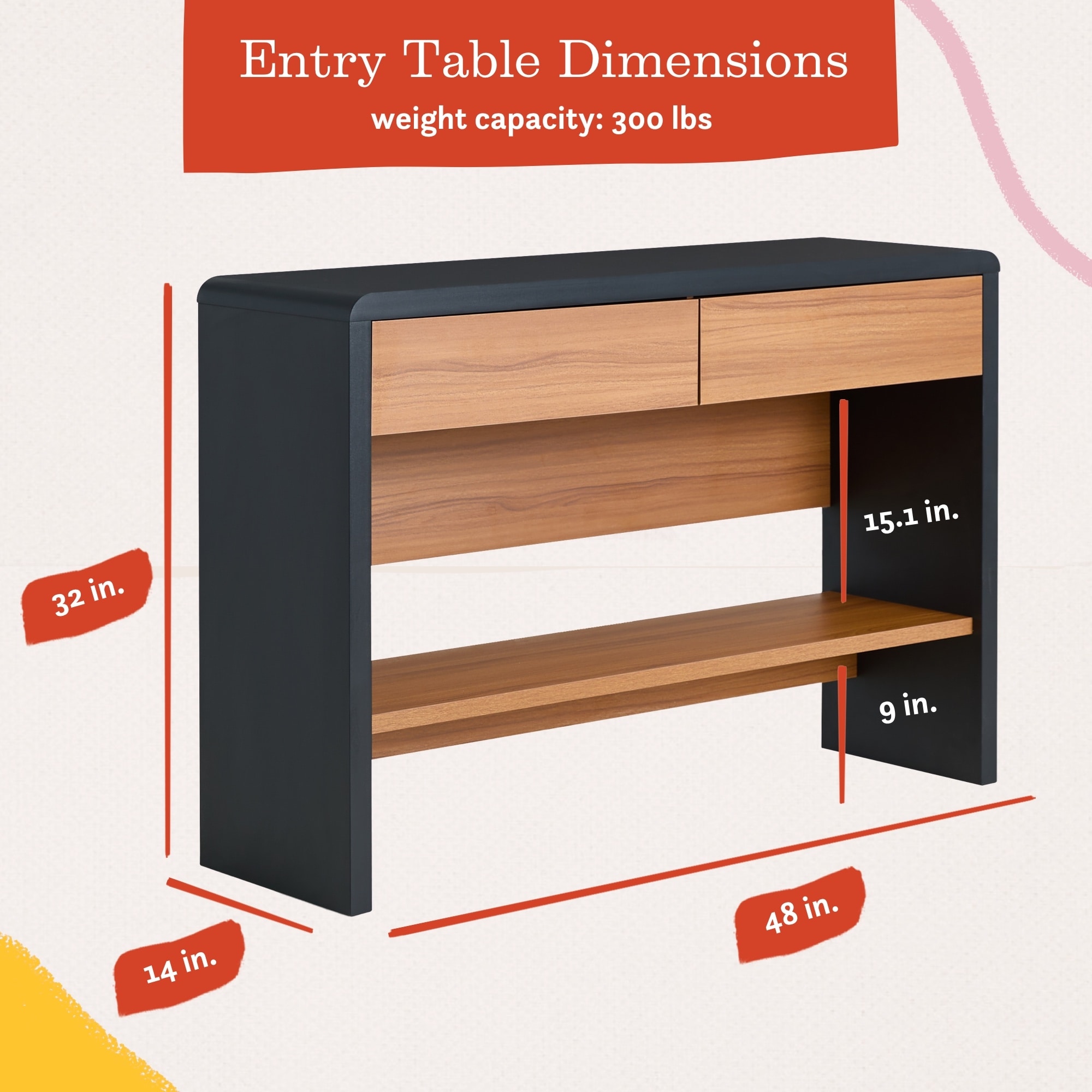 Brookside Reyna Modern Wood Console Table - Stylish Entryway