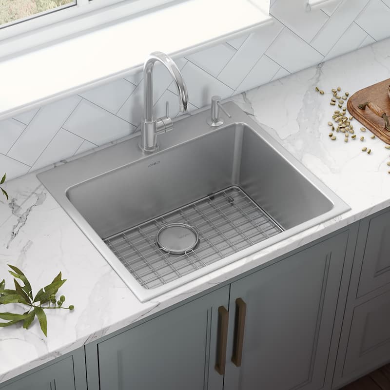 Ruvati 23 x 20 inch Drop-in Topmount Kitchen Sink 16 Gauge Stainless Steel Single Bowl - RVM5923 - 8' x 11'