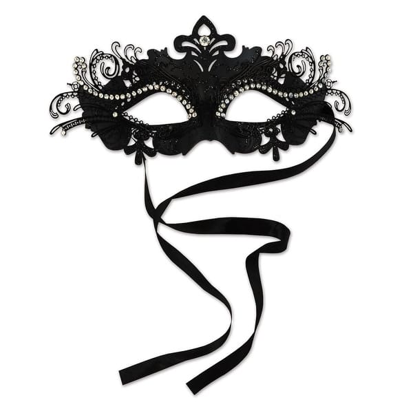 Pack of 6 Eleganty Glittered Black Metal Filigree Mardi Gras Masquerade ...