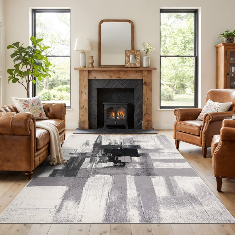 World Rug Gallery Modern Abstract Art Area Rug - 7'10" x 10' - Black