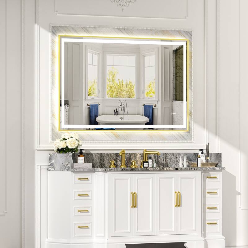 Gold Tempered MirrorDual LED Light StripsFront and Back Lighting