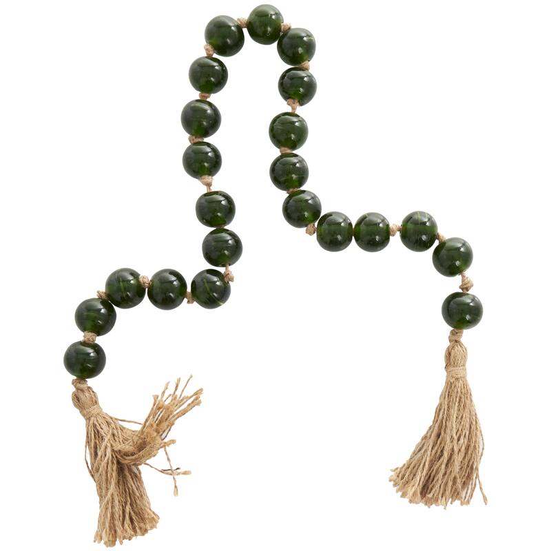 Glass Handmade Round Frosted Beaded Garland with Tassel with Knotted Brown Jute