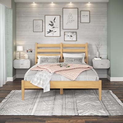 Mid-Century Slat Bed - Queen Size - Scandinavian Oak Finish
