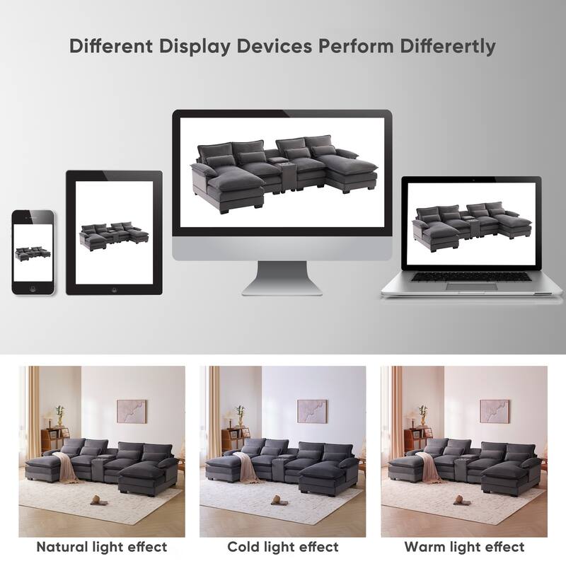 U-Shaped Upholstered Sectional Sofa Set w/ Double Chaise & USB Ports