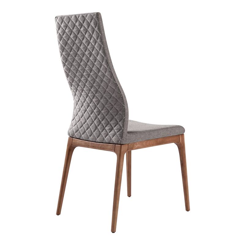 Boho Dining Chairs Set of 2 - Walnut Finish, Gray Fabric - Modern Curved Back Support