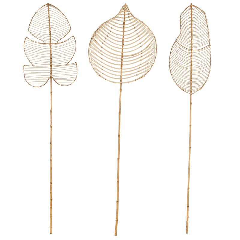Rattan Leaf Handmade Tall Woven Palm Leaf Stick Home Decor Natural Foliage - Set of 3 Brown or Black - Roche River Decor - Brown - 19"W, 79"H