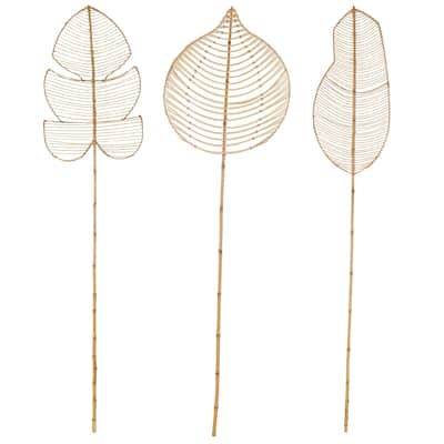 Rattan Leaf Handmade Tall Woven Palm Leaf Stick Home Decor Natural Foliage - Set of 3 Brown or Black - Roche River Decor