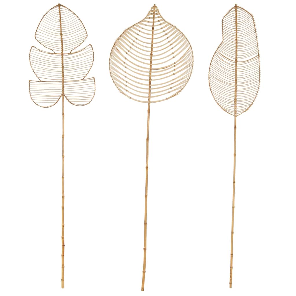 Rattan Leaf Handmade Tall Woven Palm Leaf Stick Home Decor Natural Foliage - Set of 3 Brown or Black - Roche River Decor