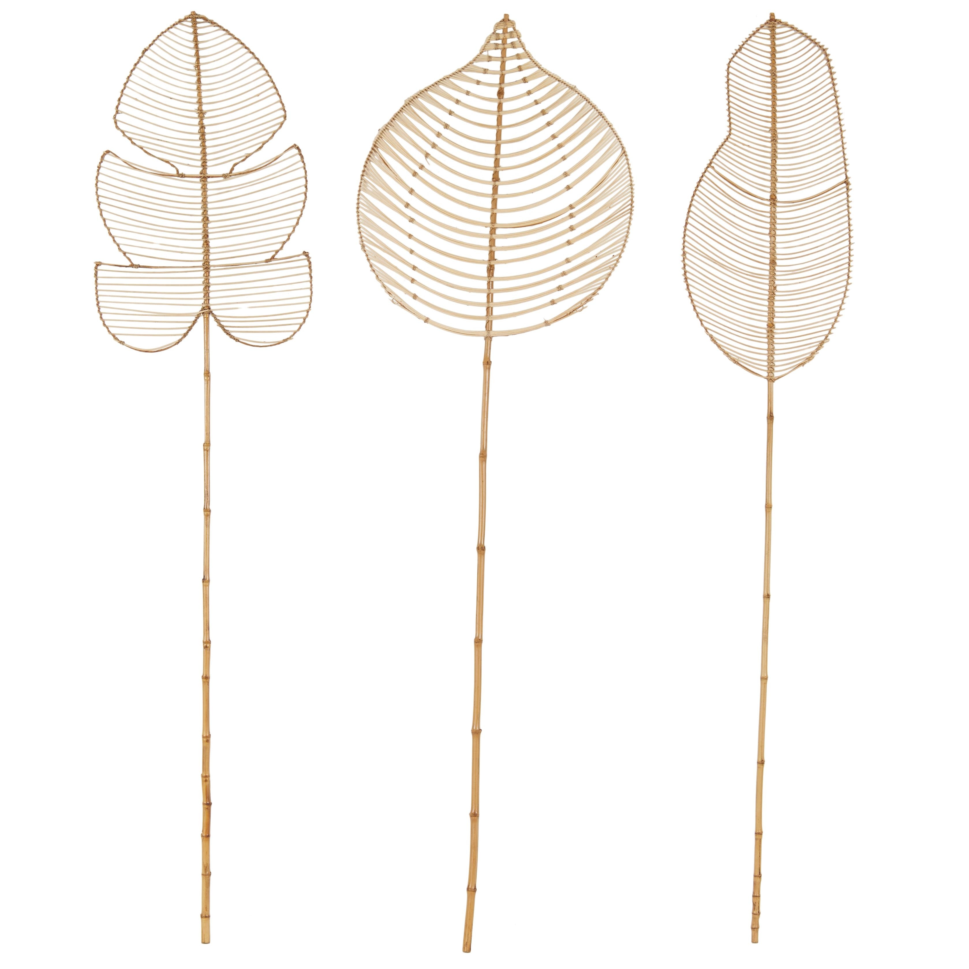 Rattan Leaf Handmade Tall Woven Palm Leaf Stick Home Decor Natural Foliage - Set of 3 Brown or Black - Roche River Decor
