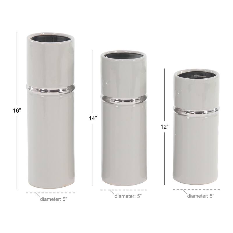 White Ceramic Decorative Vase with Gold Accents (Set of 3)