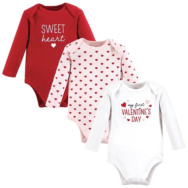 slide 1 of 1, Hudson Baby Infant Girl Cotton Long-Sleeve Bodysuits, Valentine Sweetheart 0-3 Months - Valentine Sweetheart