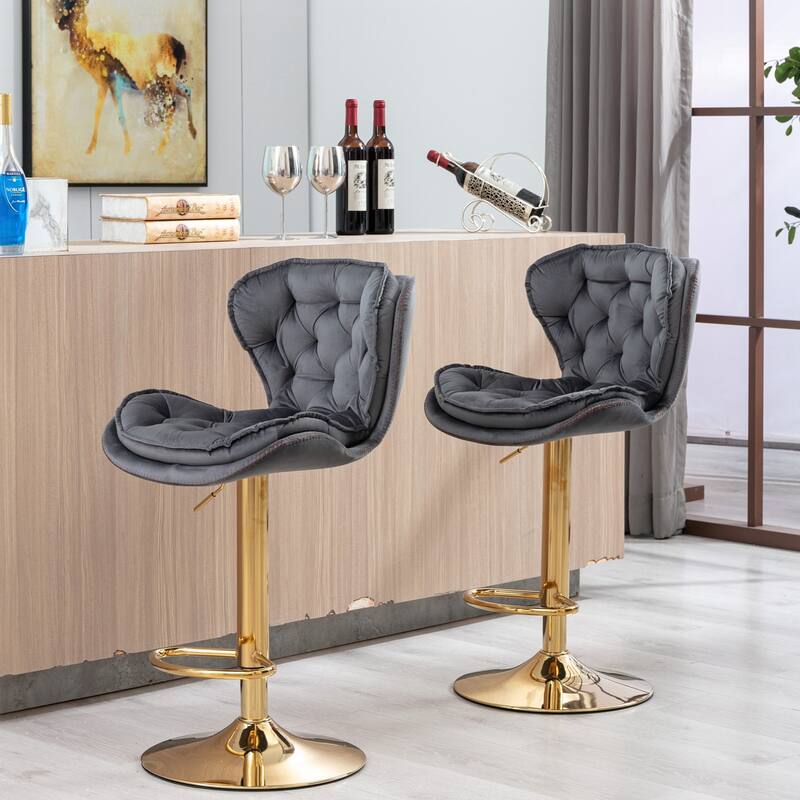 Set of 2 Bar Stools With Golden Base