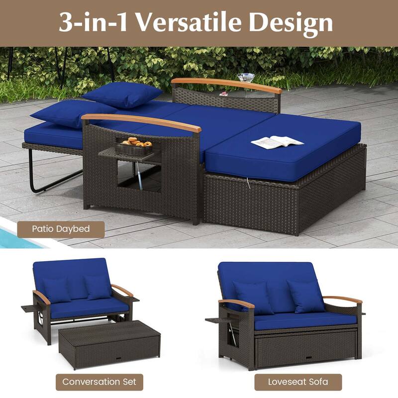 Costway Patio Rattan Daybed Set with Cushioned Loveseat & Storage - See Details