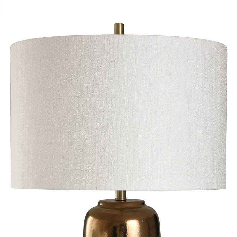 Morganton Ceramic White, Gray, and Gold Table Lamp - White Hardback Fabric Shade
