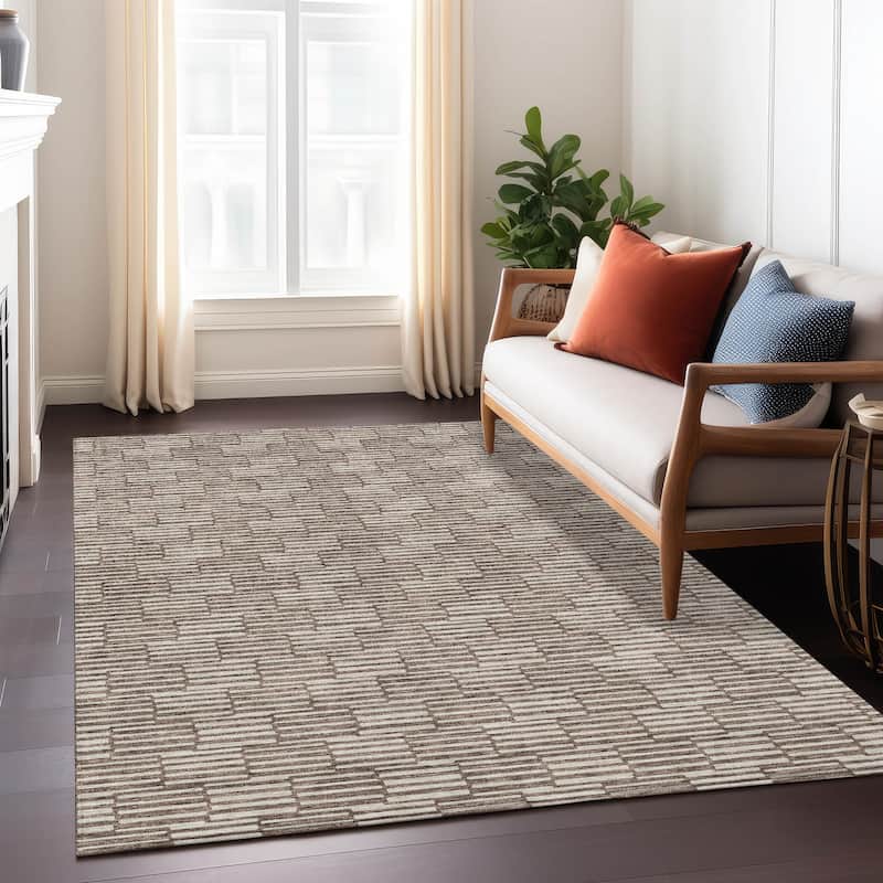 Machine Washable Indoor/ Outdoor Chantille Stripe Blocks Rug