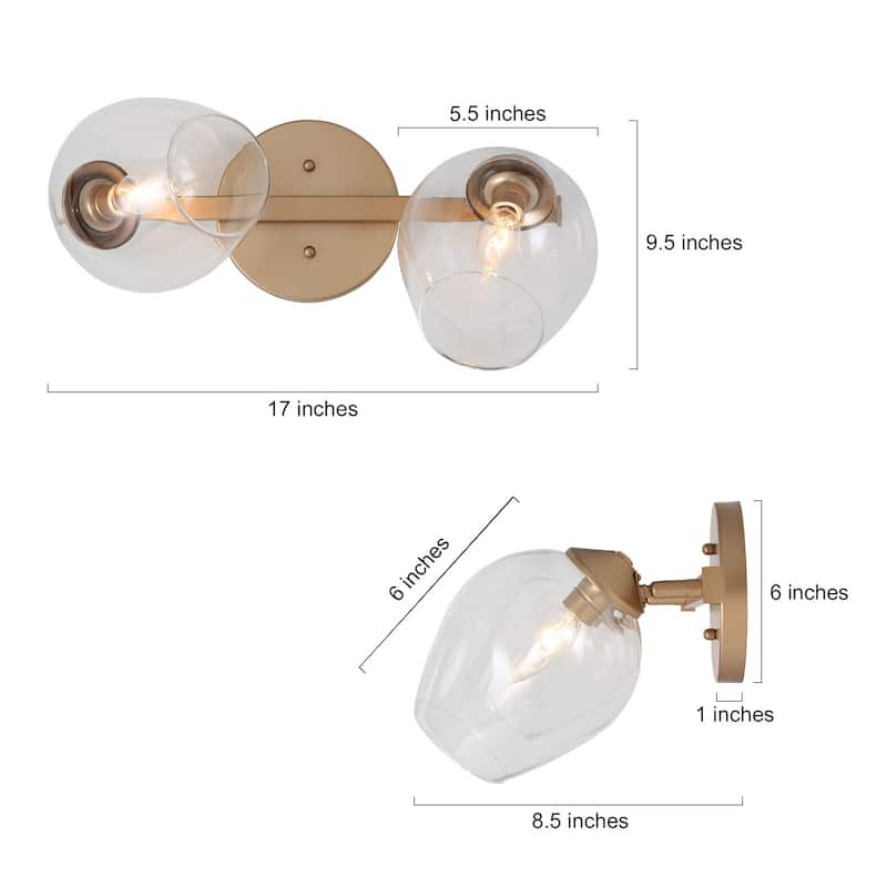 Modern Gold 2-Light Bathroom Vanity Light Adjustable Glass Wall Sconces - L 17.5"x W 8"x H 10"