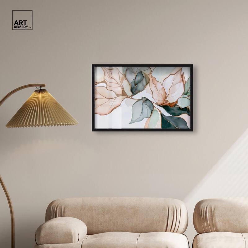 Golden Veined Leaves I Shadowbox by Art Remedy