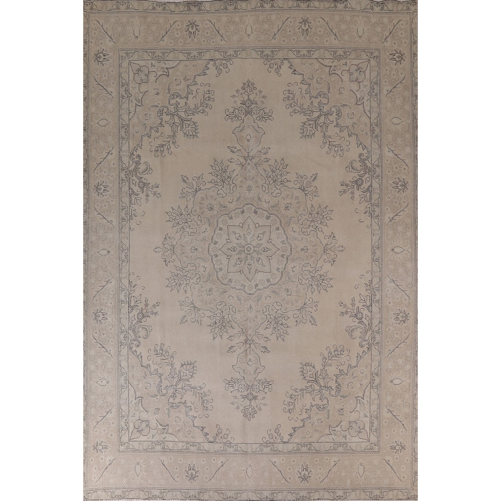 Hand Knotted Oriental 100% Wool Carpet Traditional Floral Beige & Ivories Tabriz Area Rug - 12' 5'' X 9' 7''
