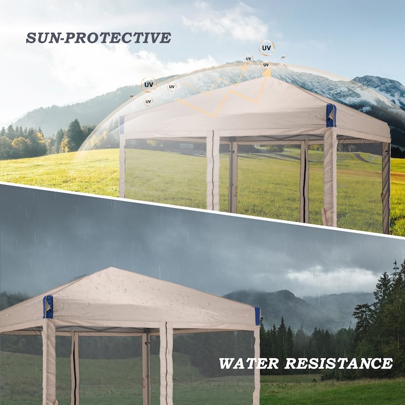 Aoodor 10 x 10 FT Pop Up Canopy Tent Portable Instant Shade Canopy with Netting for Camping, Party and Other Outdoor Events