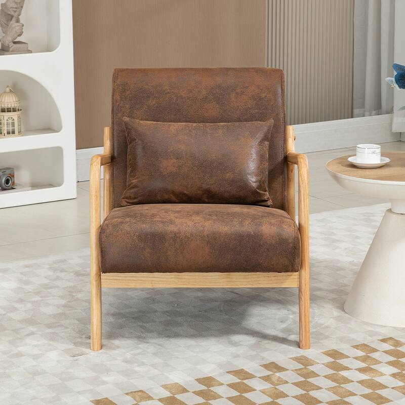 Mid-Century Velvet Upholstered Accent Chair Armchair w/Waist Cushion - Brown