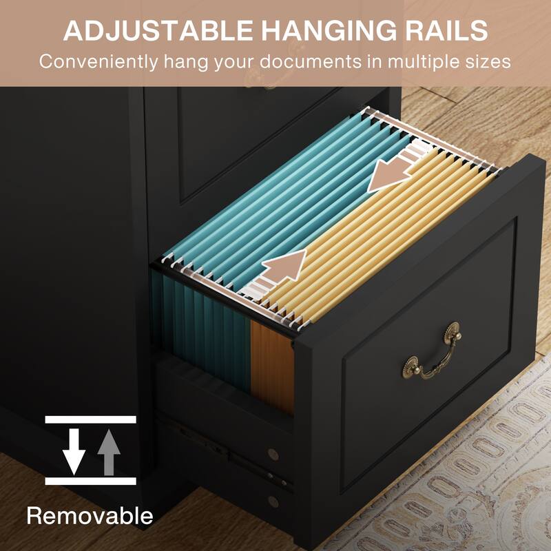 Wood File Cabinet, Tall Filing Storage Printer Stand for A4/Letter/Legal Size, Home Office Document Accent Cabinet