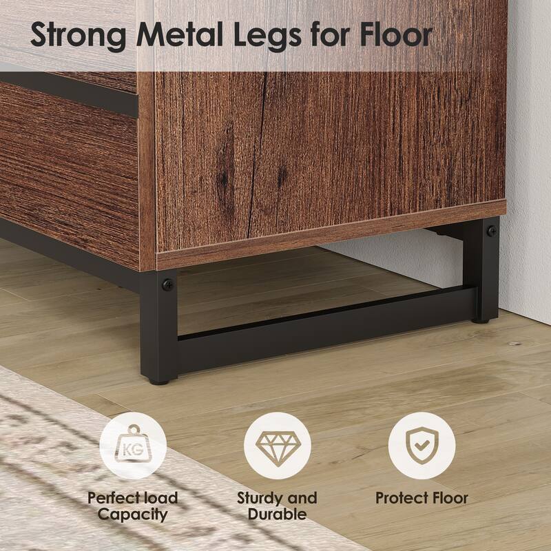 WAMPAT Modern Nightstand with 2 Drawers, Farmhouse BedsideTable with Black Square Iron Leg, Wood Rustic Side End Table