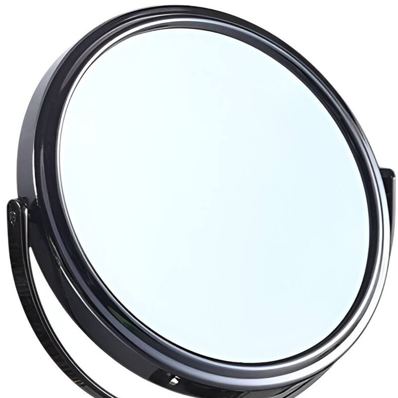Black Metal Freestanding Round Makeup Shaving Tabletop Mirro Vertical Use - 3.5” x 6.5” x 8.5” (D x W x H)