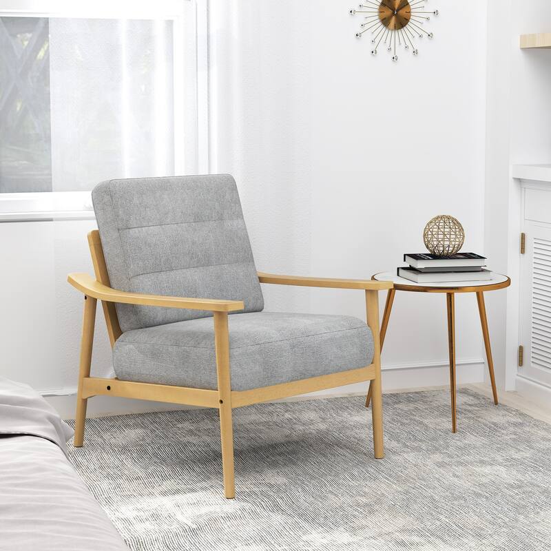 Gymax Modern Accent Chair Upholstered Leisure Armchair w/ Rubber Wood