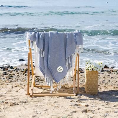 Authentic Hotel and Spa 100% Turkish Cotton Personalized Fun in Paradise Pestemal Beach Towel, Navy