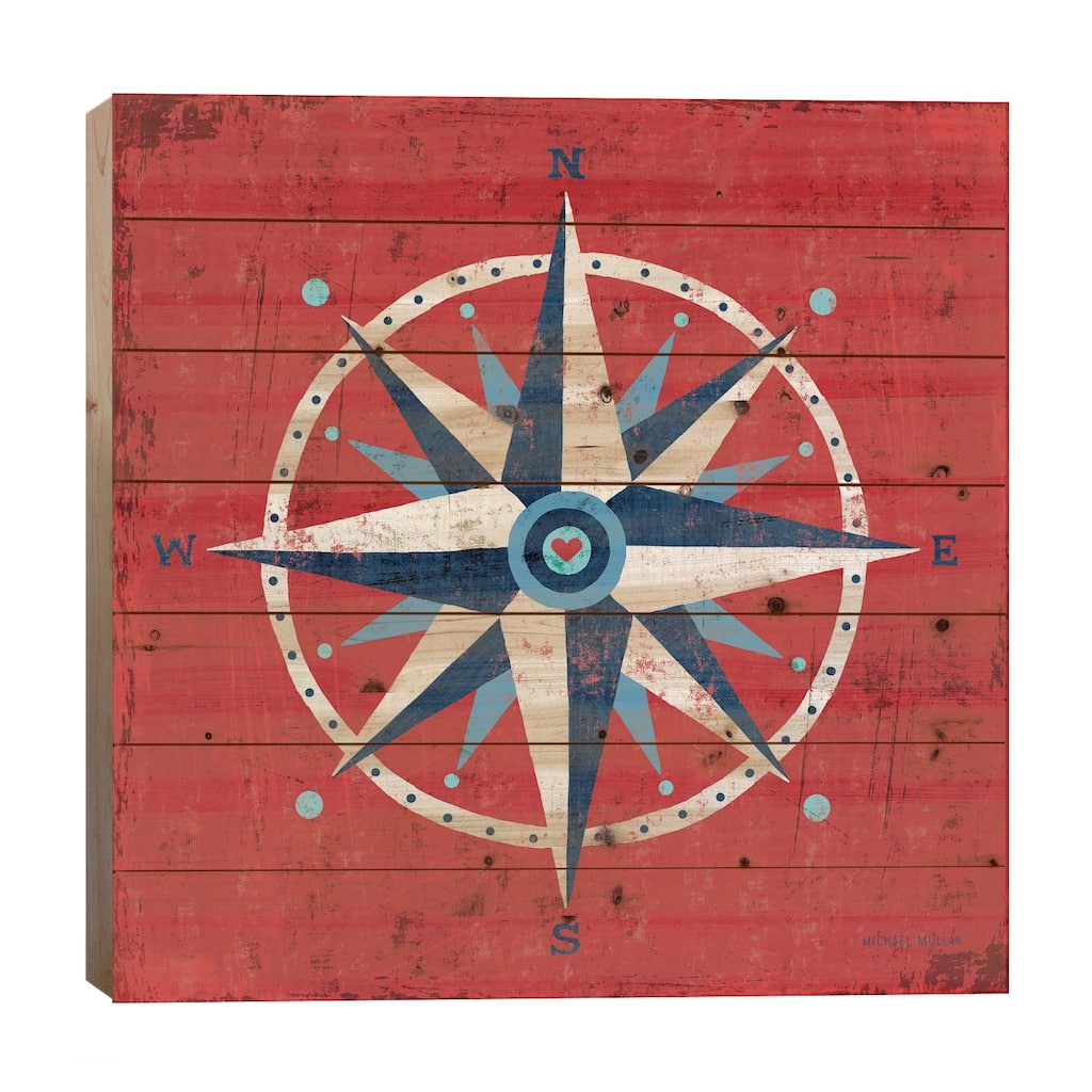 Nautical Love (Compass) Print On Wood by Michael Mullan - Multi-Color
