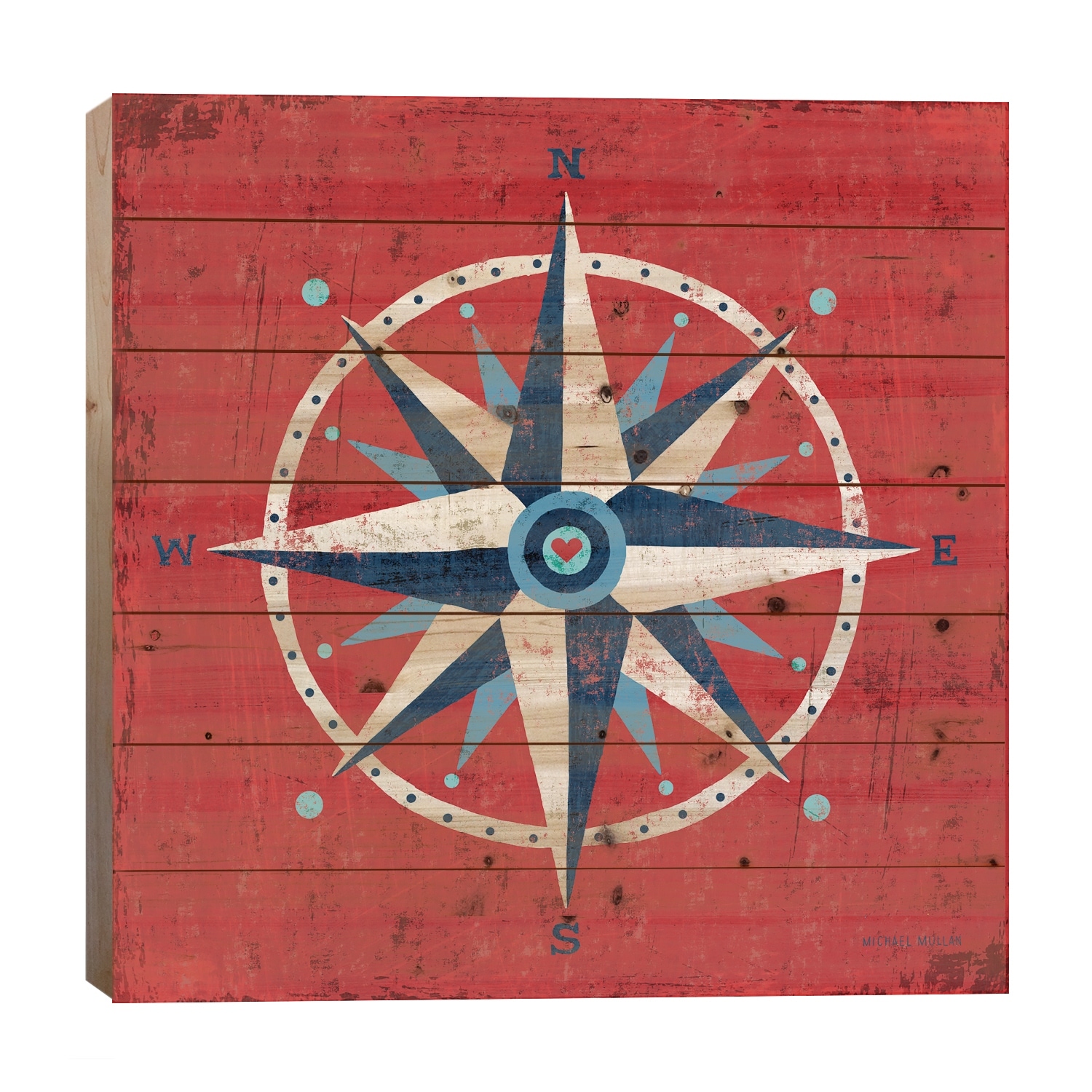 Nautical Love (Compass) Print On Wood by Michael Mullan - Multi-Color