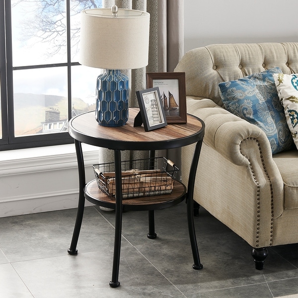 Myhozm Rustic Round End Table with Storage Industrial Side Table for Living Room On Sale Bed Bath Beyond 39013445