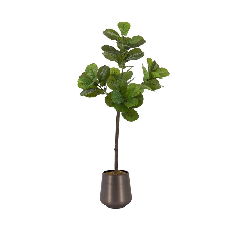 Kate and Laurel Fidmont Faux Fiddle Fig Tree - 4ft - Pewter
