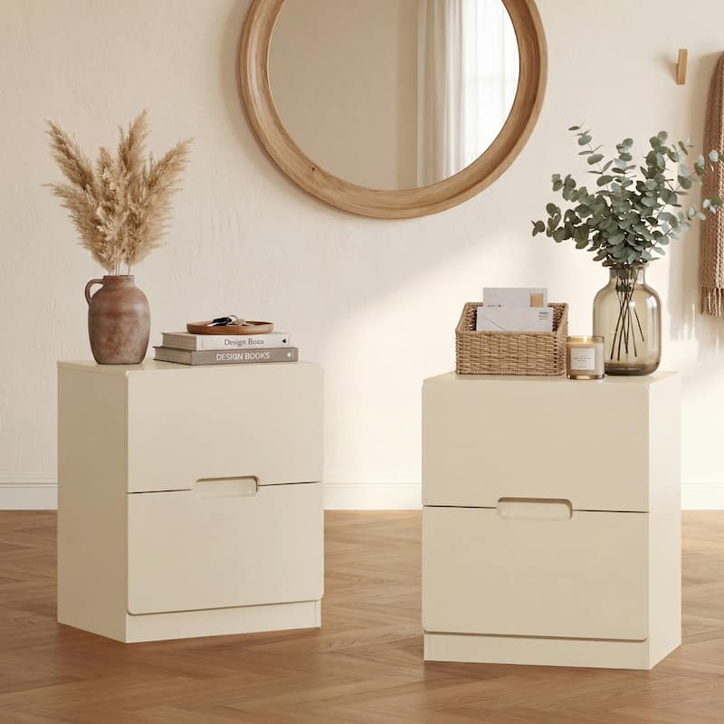 Handless Nightstand Set of 2 with 2 Drawers - Beige