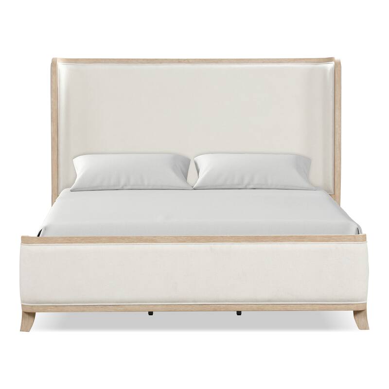 Furniture of America Kian Natural Oak Solid Wood Panel Bed with High Wingback Headboard