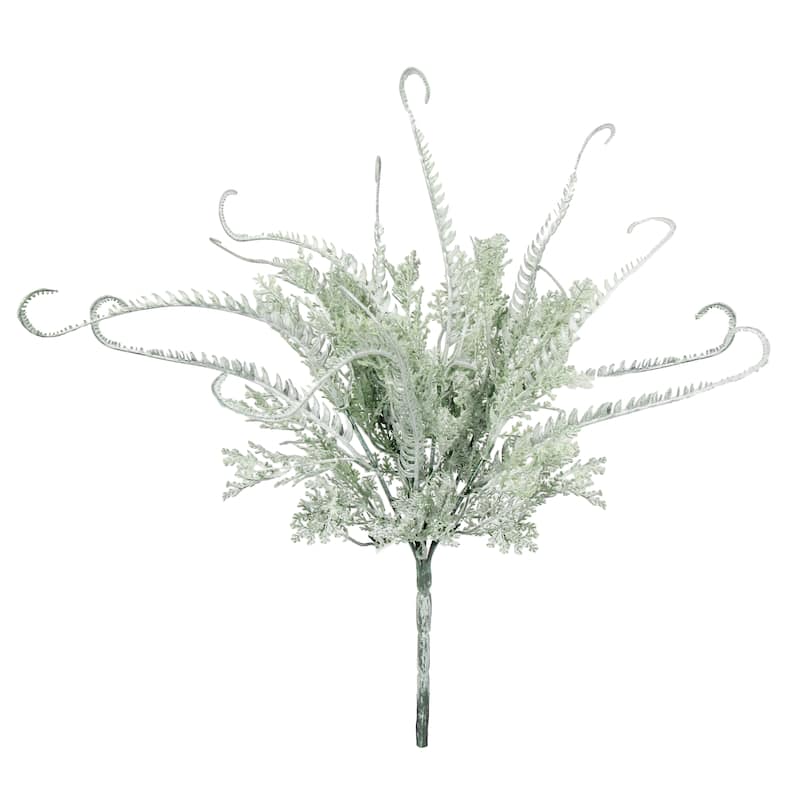 Set of 2 Soft Touch Frosted Green Artificial Mixed Mimosa Fern Leaf Stem Plant Greenery Foliage Bush 14in