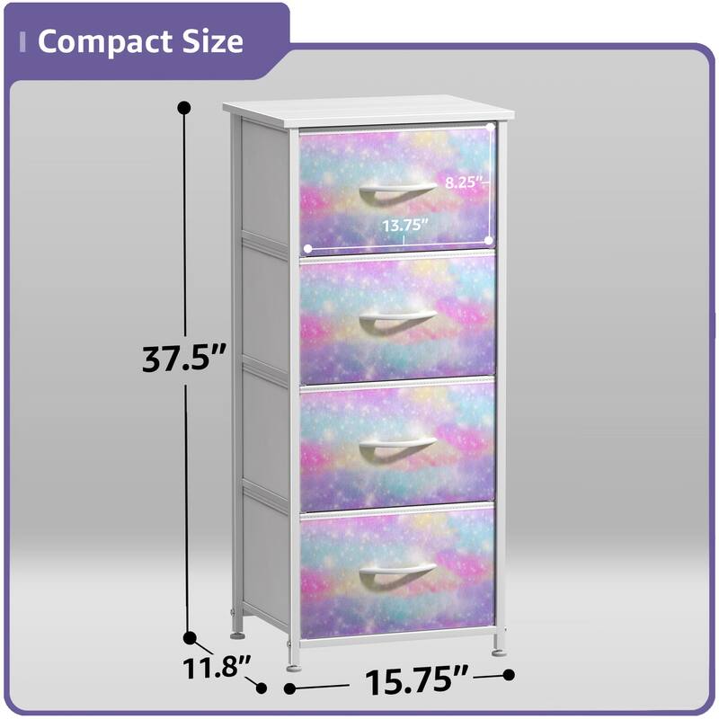 4 Drawer Bedside Nightstand Chest Tower Bedroom Dresser, Pastel Colors