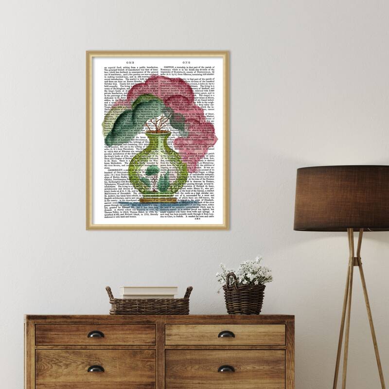 Pink Green Vase No. 3 by Fab Funky Wood Framed Wall Art Print