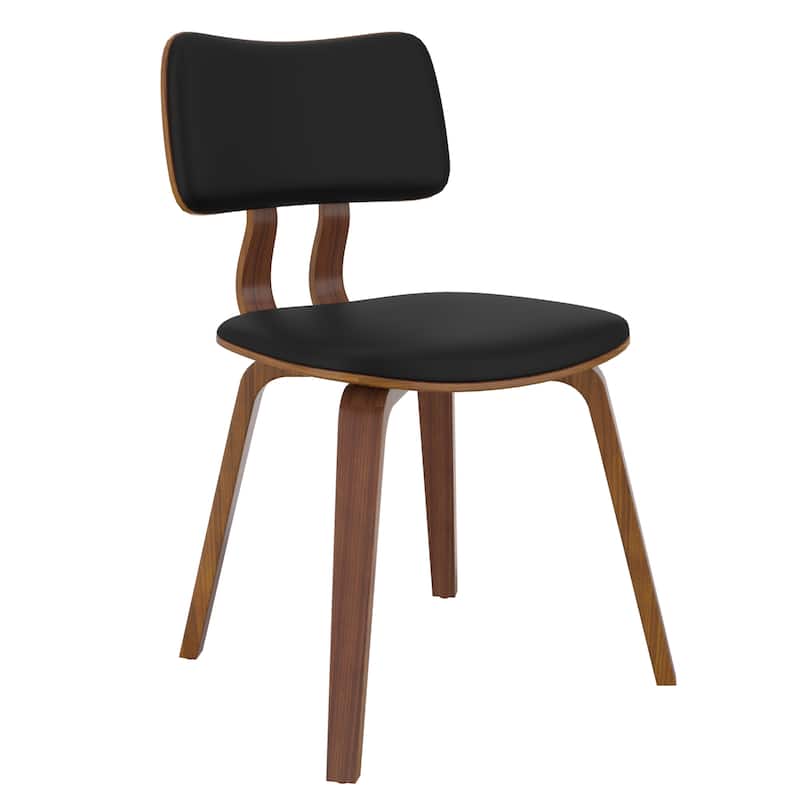 Mid-Century Modern Faux Leather and Wood Dining Chair, Set of 2 - Black and Walnut - Black