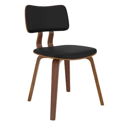 Mid-Century Modern Faux Leather and Wood Dining Chair, Set of 2 - Black and Walnut